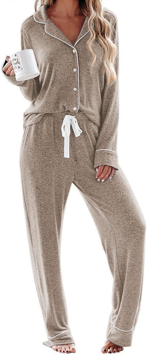 Women's Pajamas Long Sleeve Sleepwear Casual Button Down Loungewear Soft Pjs Set S-XXL