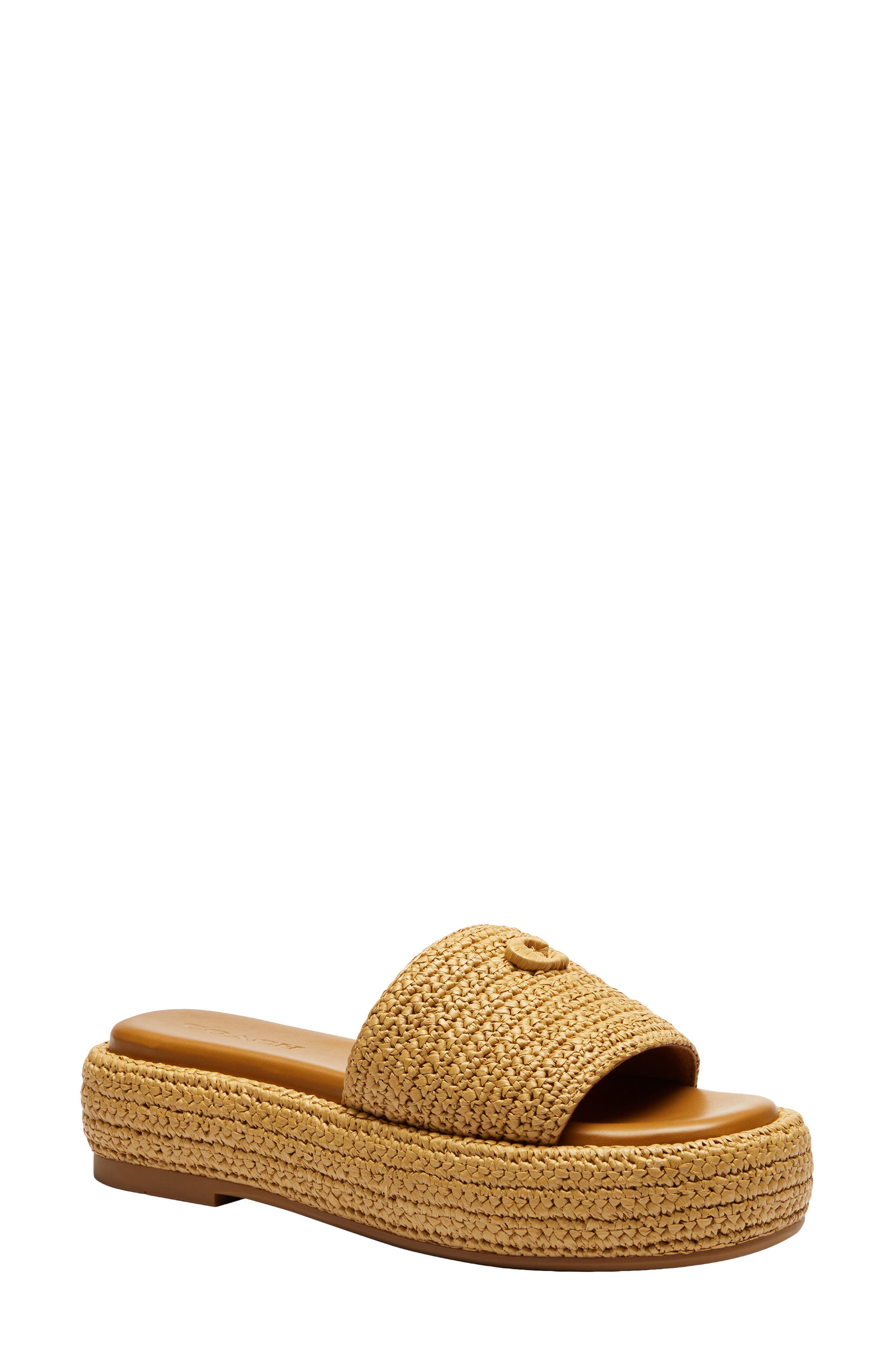Sculpted C Raffia Flatform Slide Sandal