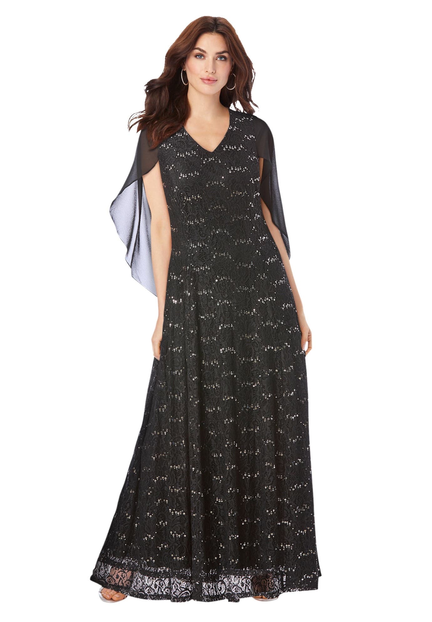 Plus-Size Allover Lace Gown With Capelet