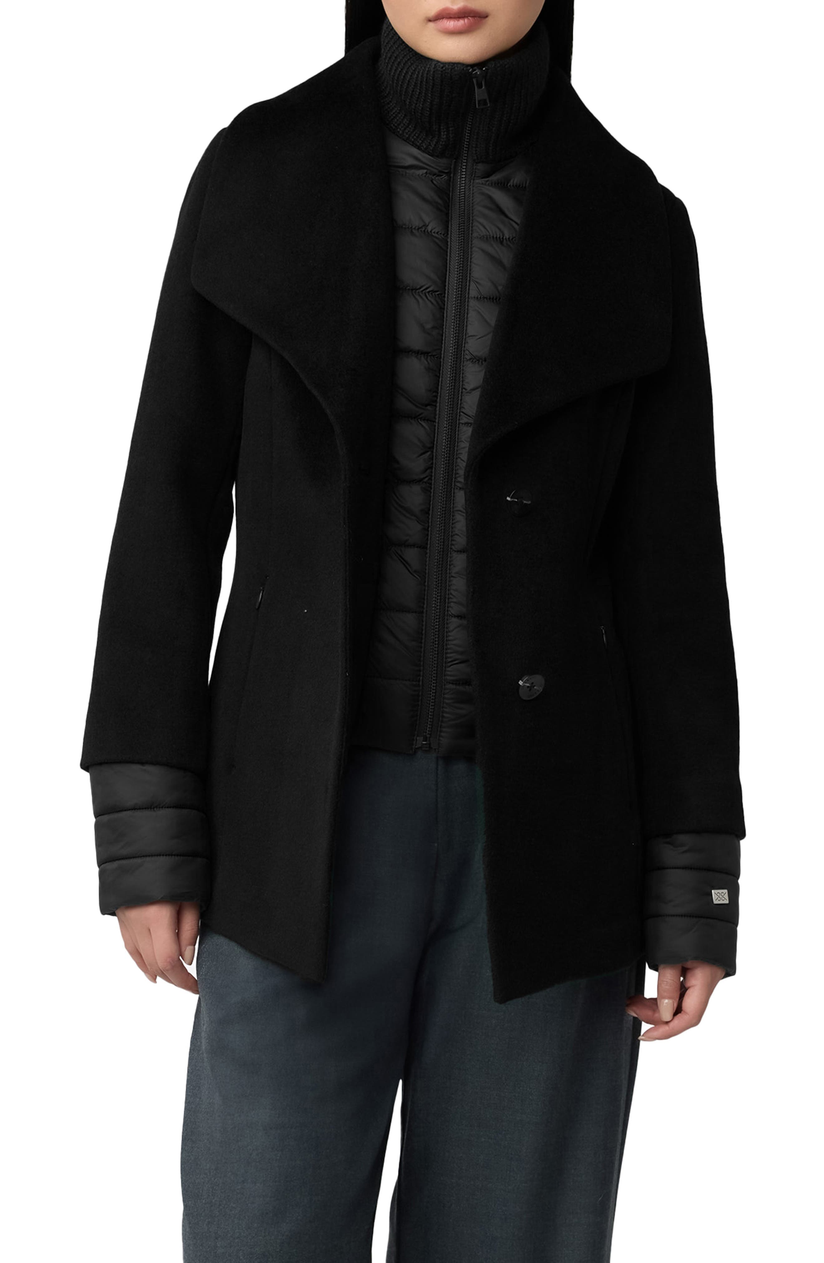 Freida Mixed Media Coat with Removable Puffer Bib