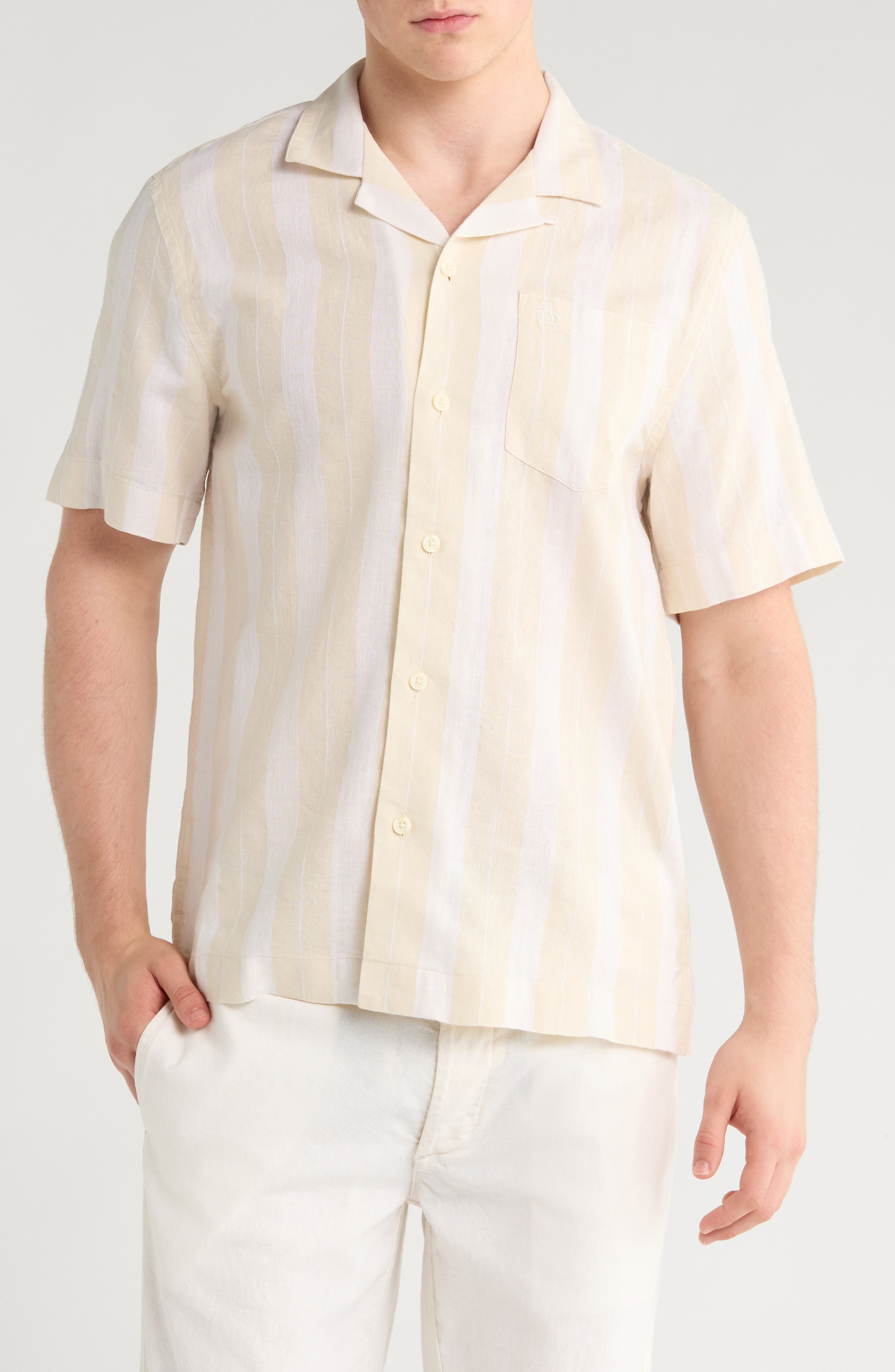 Vertical Stripe Linen & Cotton Camp Shirt