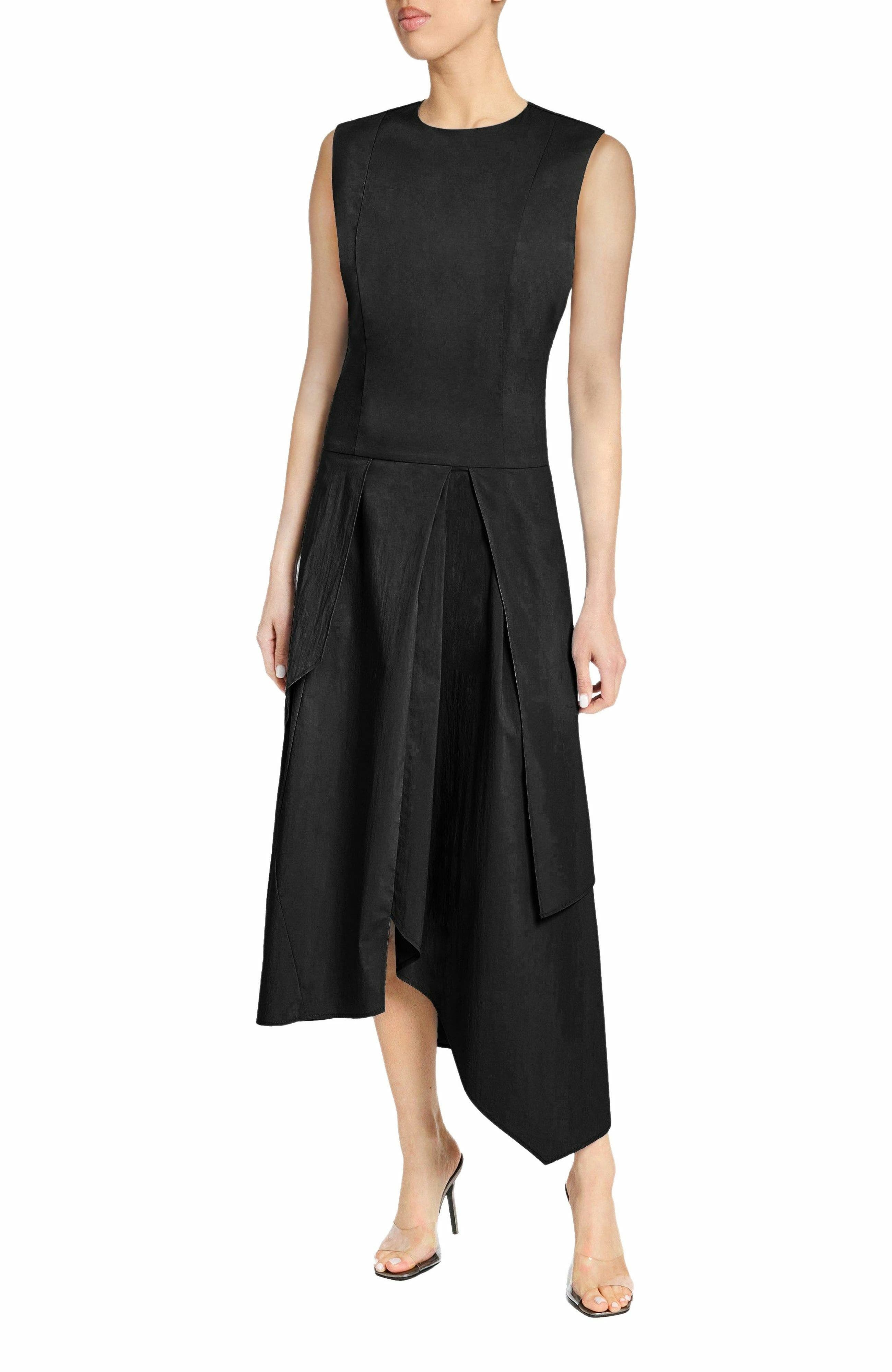 Maddy Sleeveless Multi-Panel Asymmetric Dress in Stretch Cotton