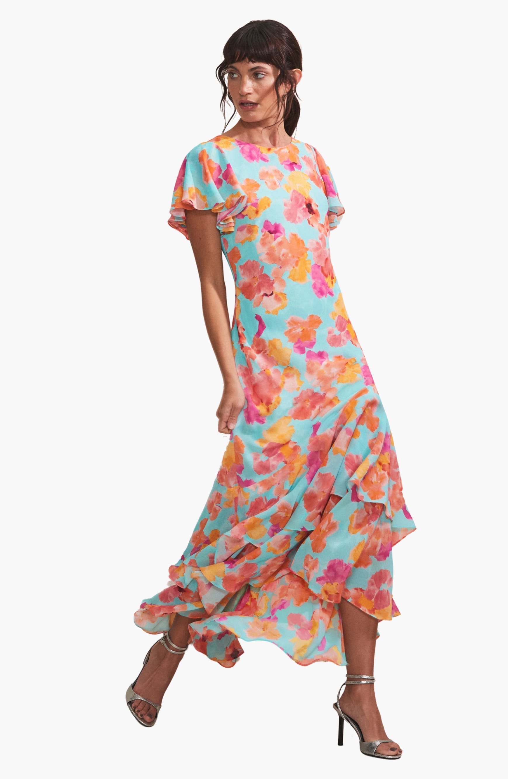 Hazel Floral Frill Sleeve Dress