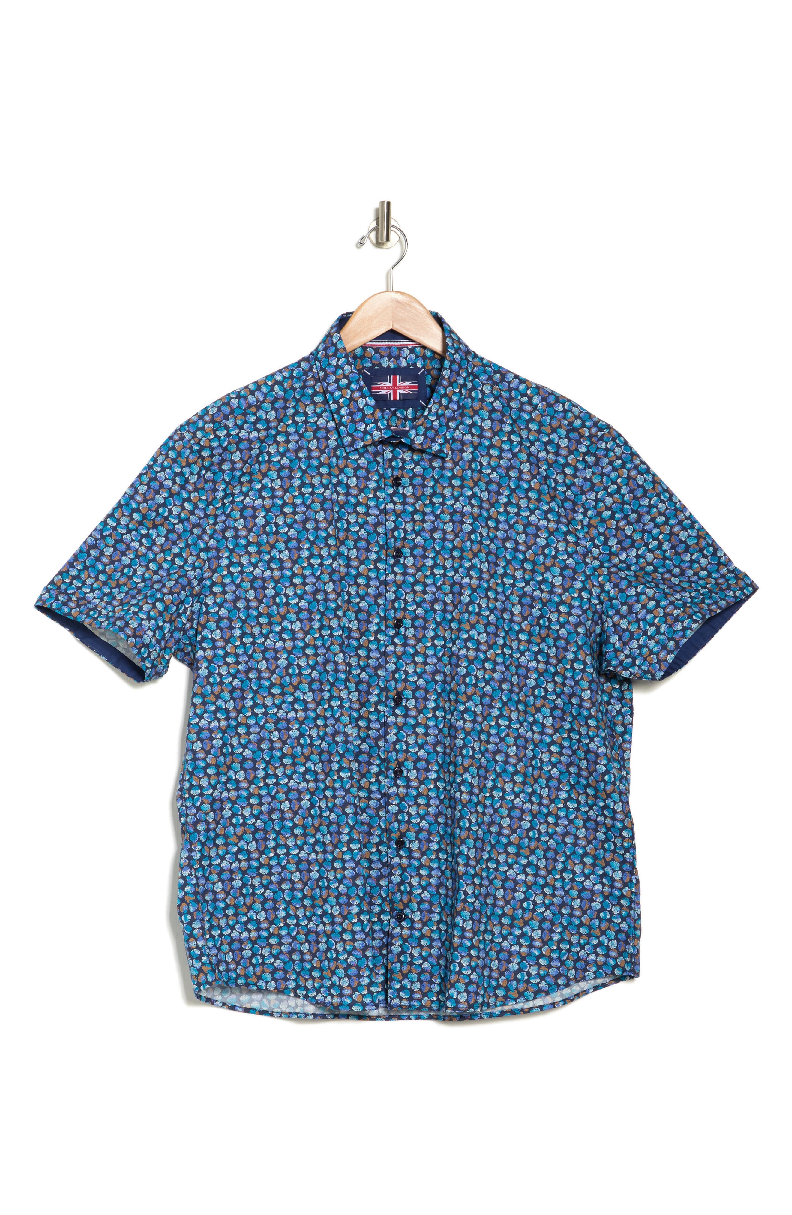 Palm Print Stretch Cotton Short Sleeve Button-Up Shirt