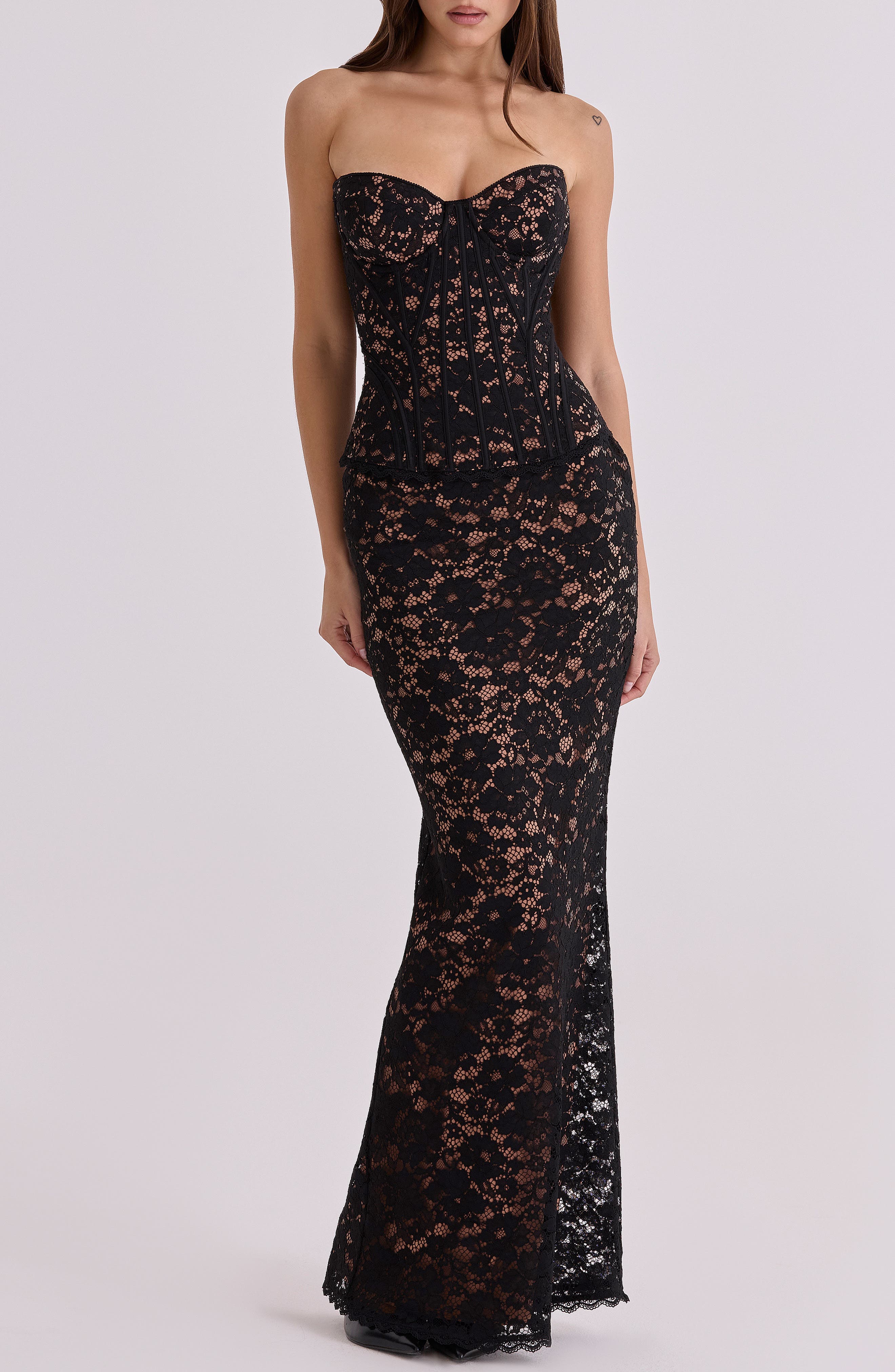 Solaine Lace-Up Strapless Lace Corset Gown