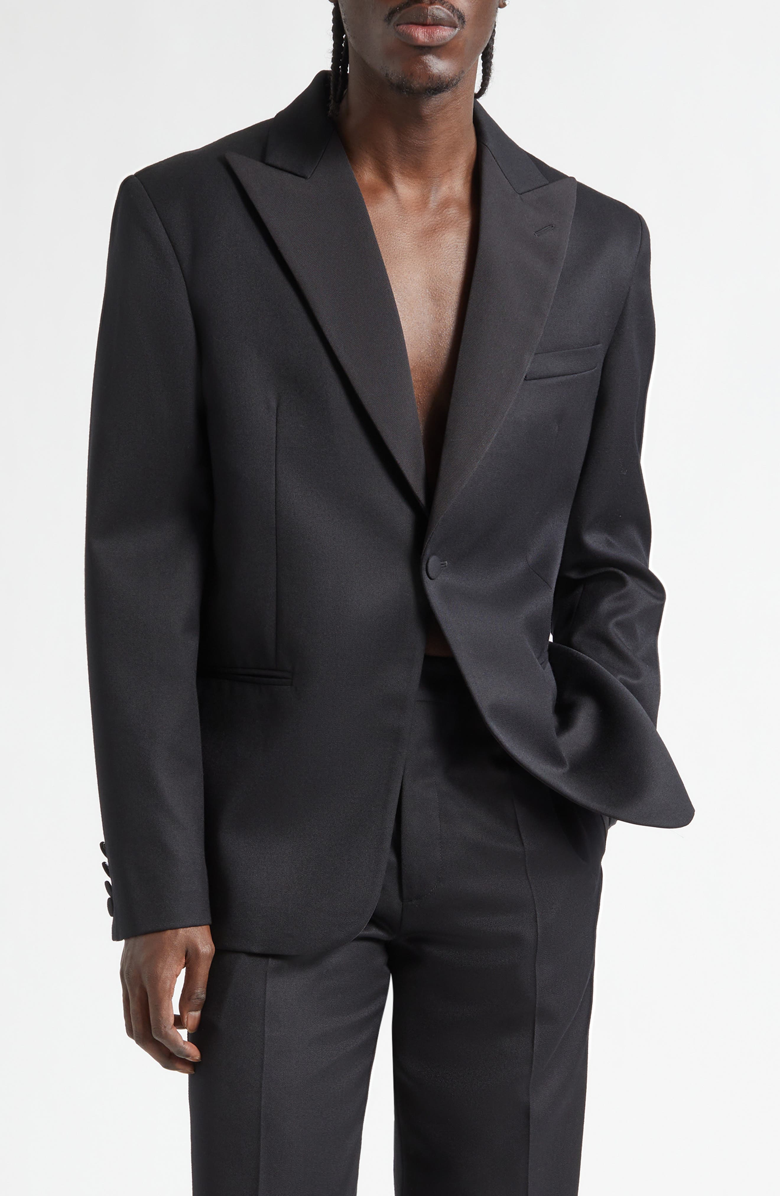 Peak Lapel Black Wool Tuxedo Jacket