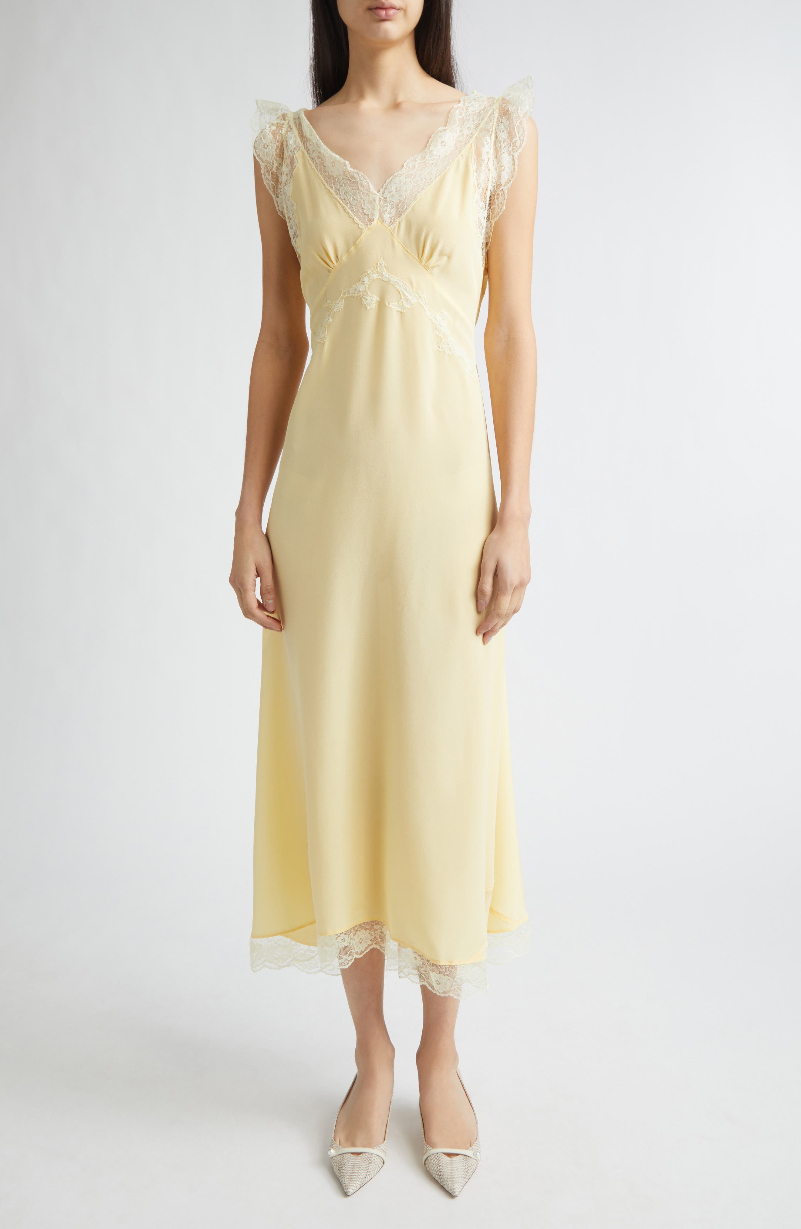 Gender Inclusive Irene Lace Trim Silk Georgette Midi Dress
