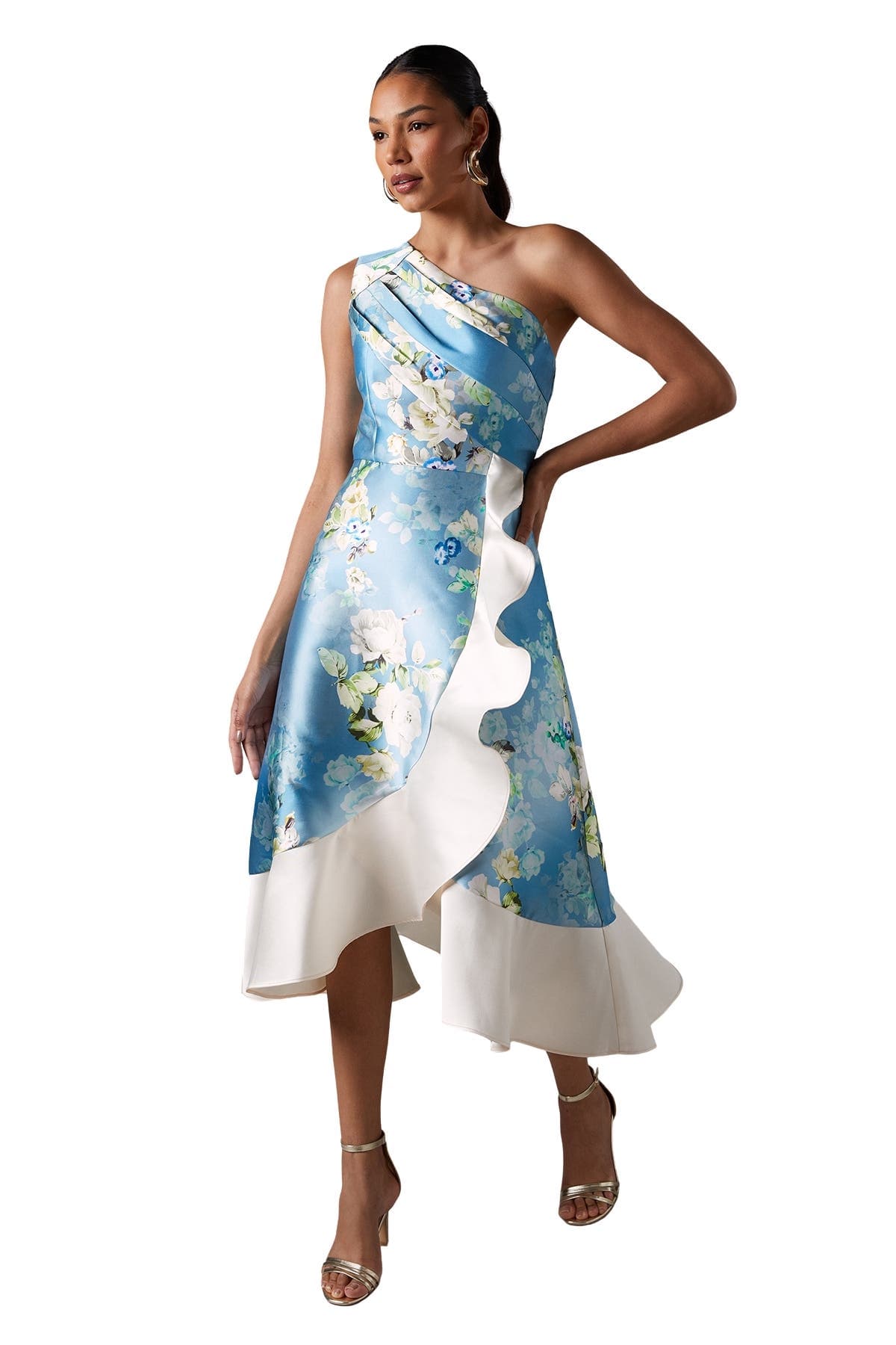 One Shoulder Ruffle Midi Dress