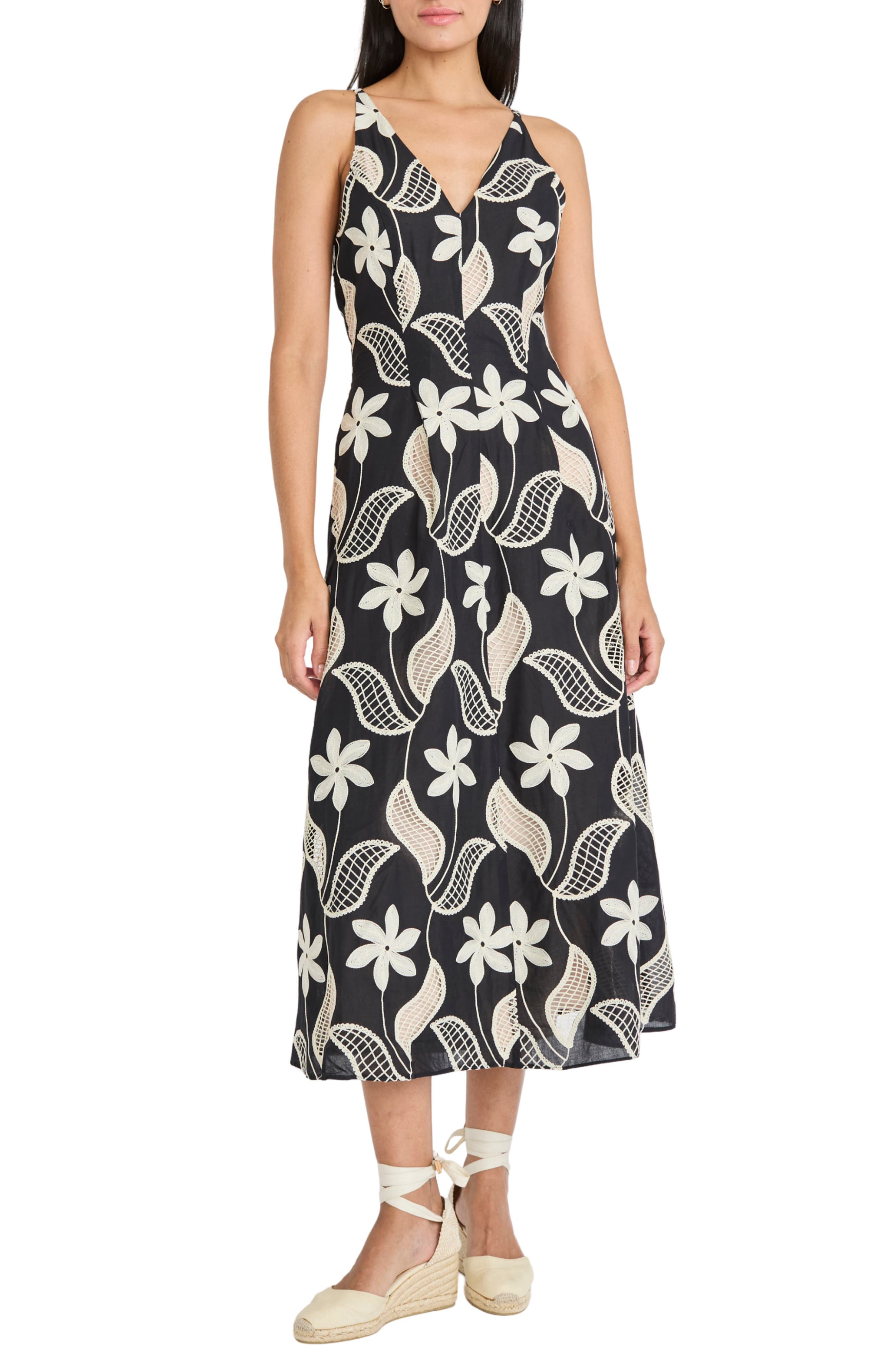 Embroidered Sleeveless Cotton Midi Dress