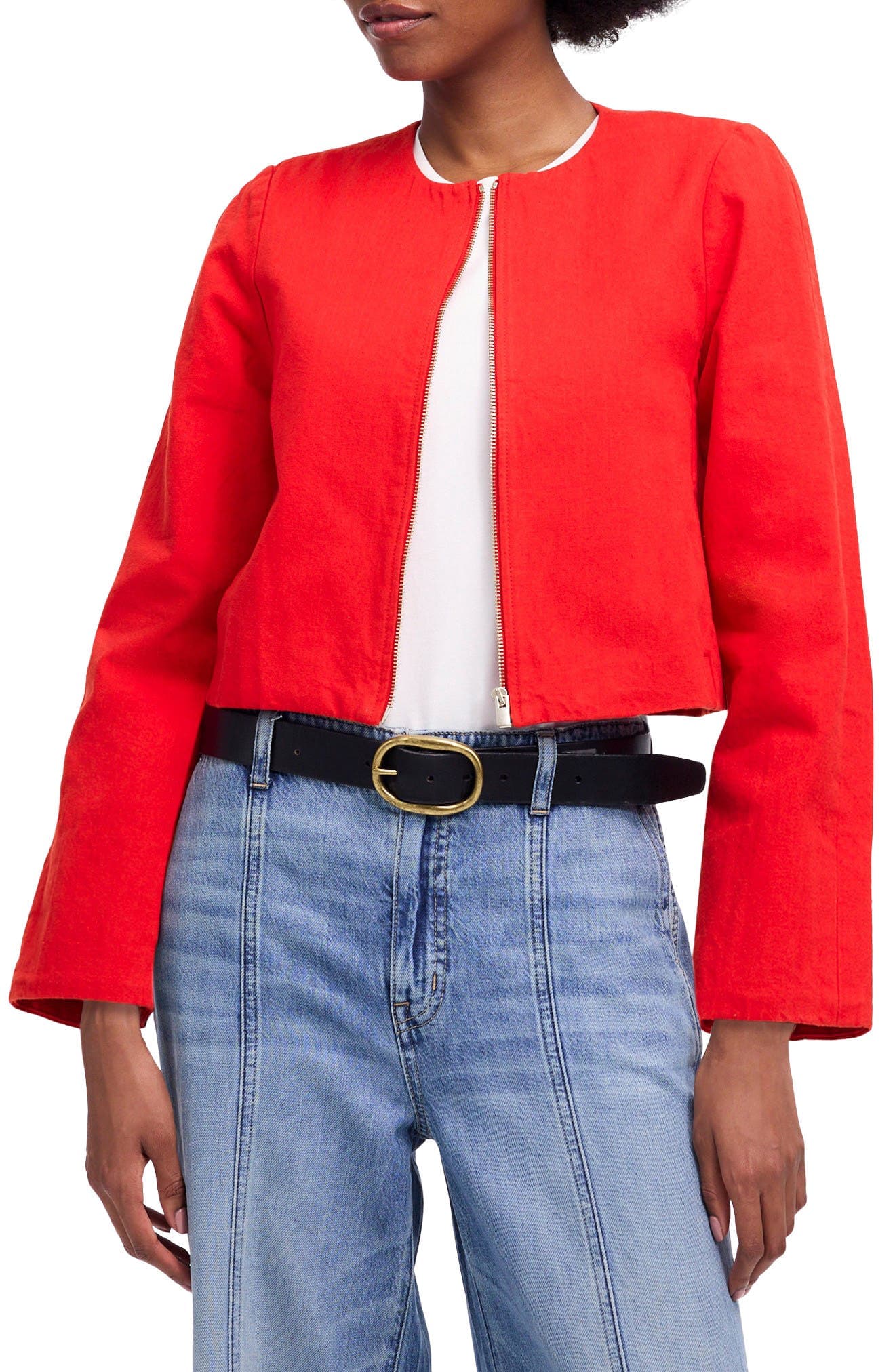 Cotton & Linen Blend Zip-Up Jacket