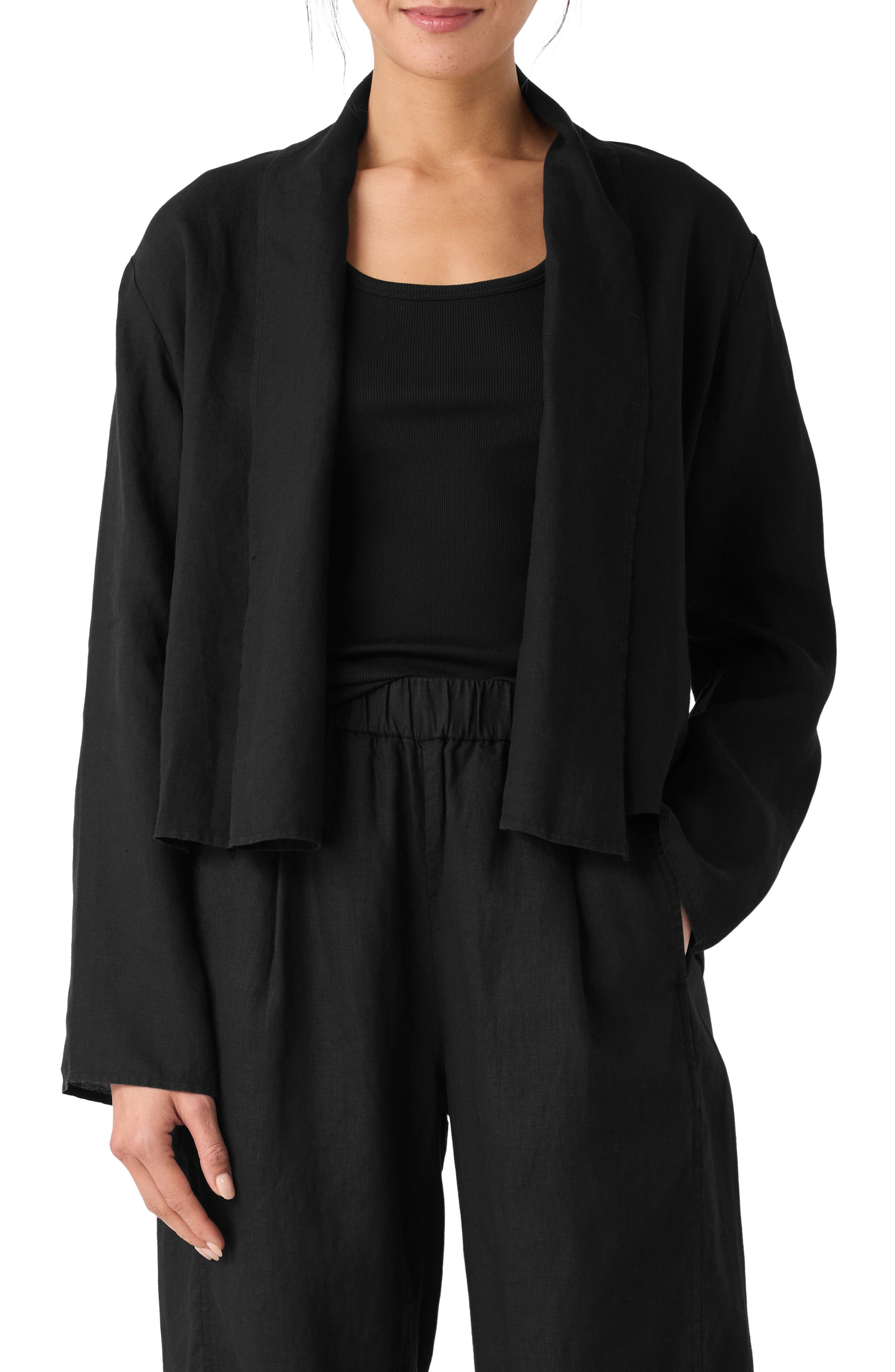 Shawl Collar Open Front Organic Linen Jacket