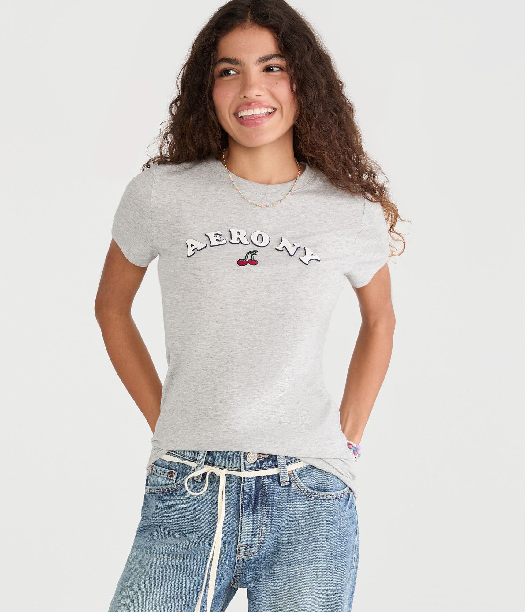Aero NY Cherries Applique Graphic Tee