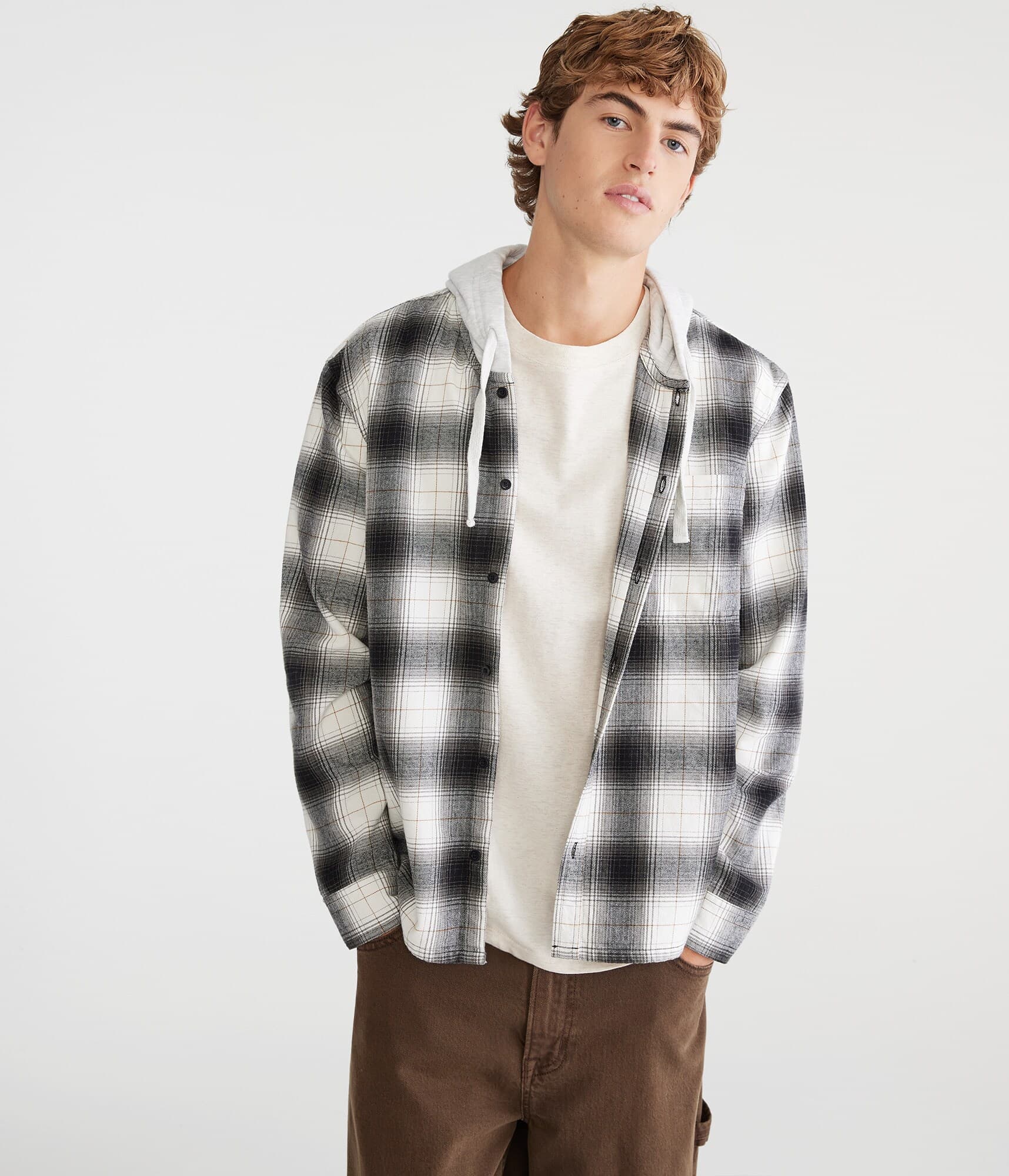 Long Sleeve Plaid Hooded Flannel Shirt