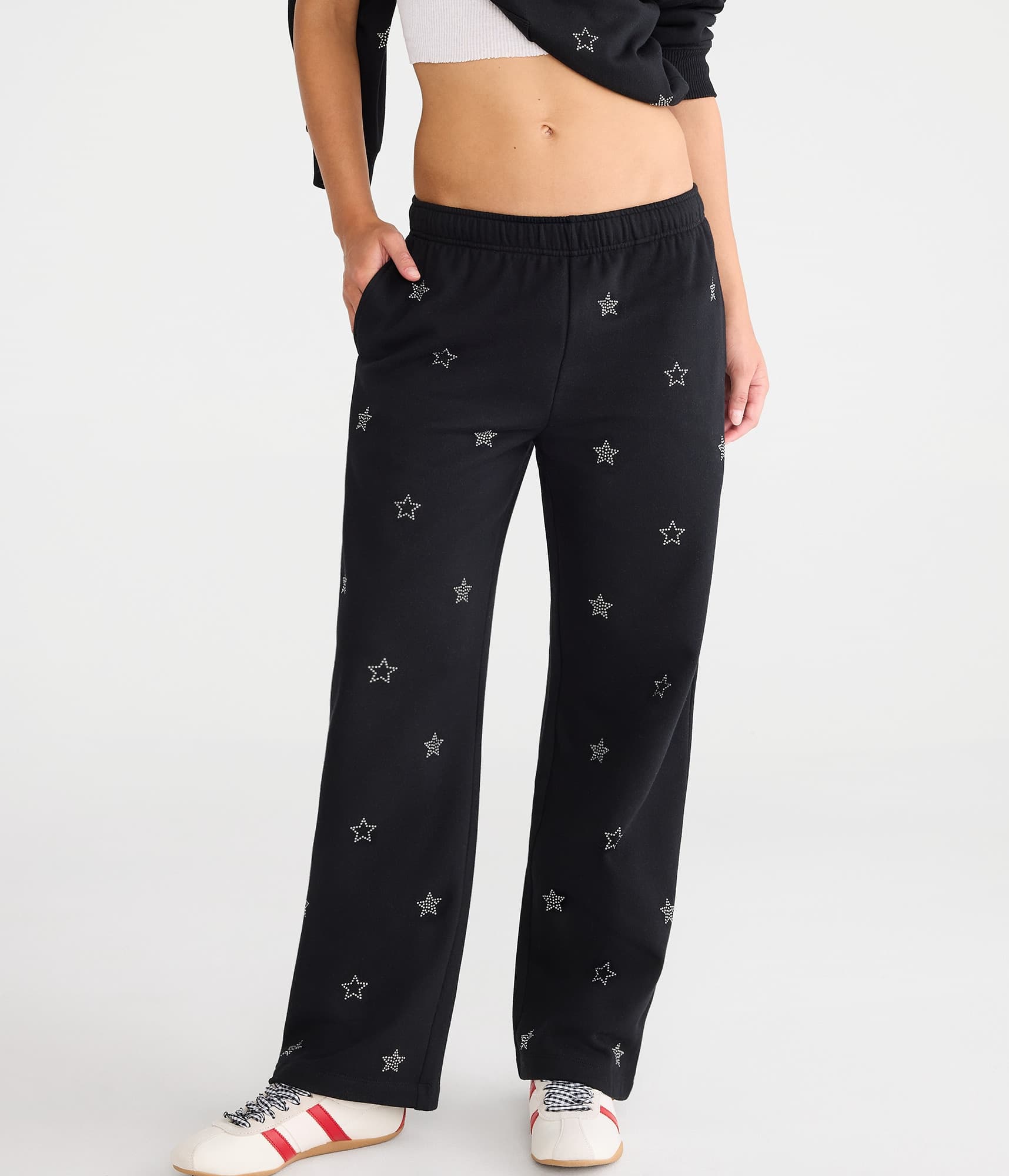 Cloud Soft Rhinestone Stars High-Rise Wide Leg Sweatpants
