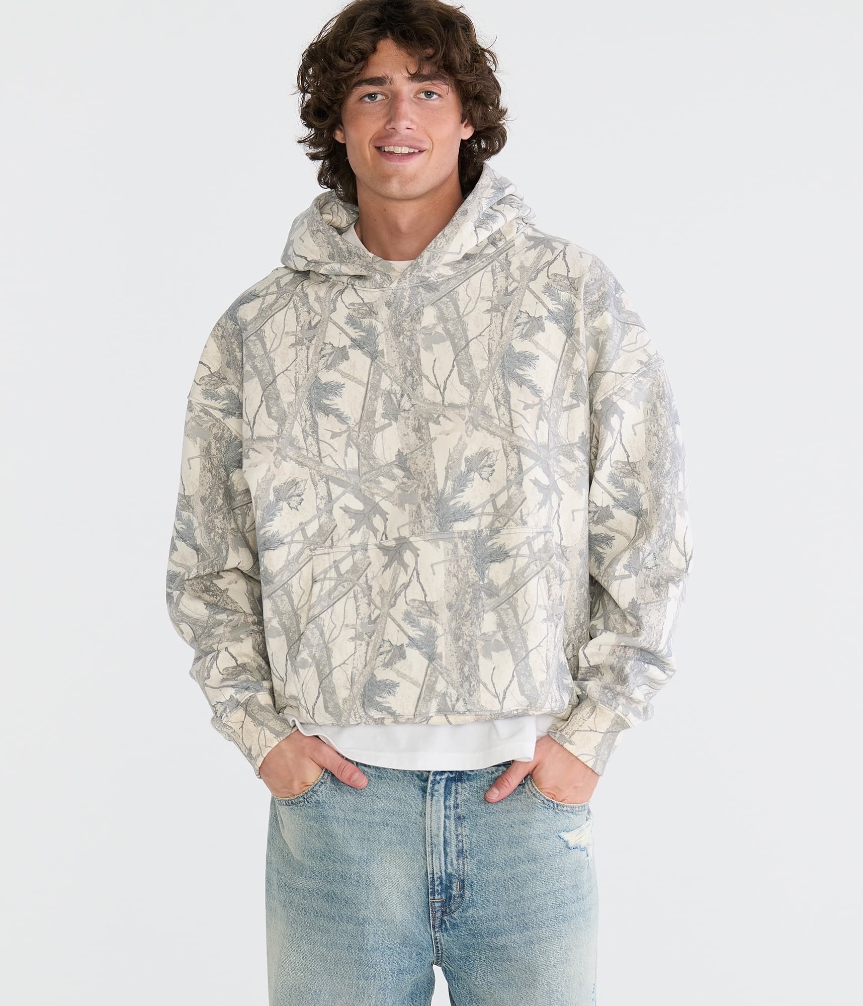 Cloud Soft Forest Camo Boxy Pullover Hoodie