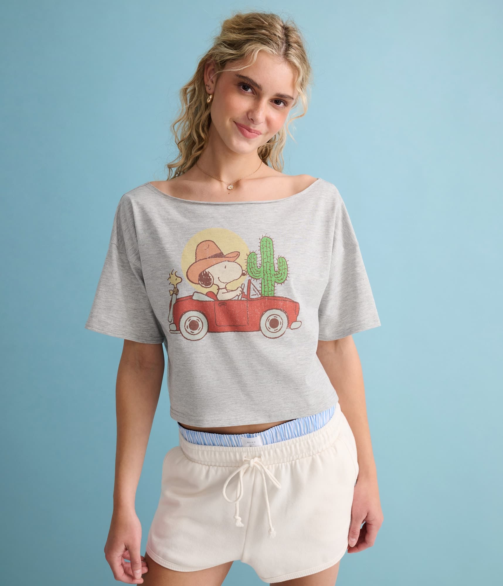 Peanuts | Aeropostale Western Snoopy Desert Drivin' Off-The-Shoulder Boyfriend Tee
